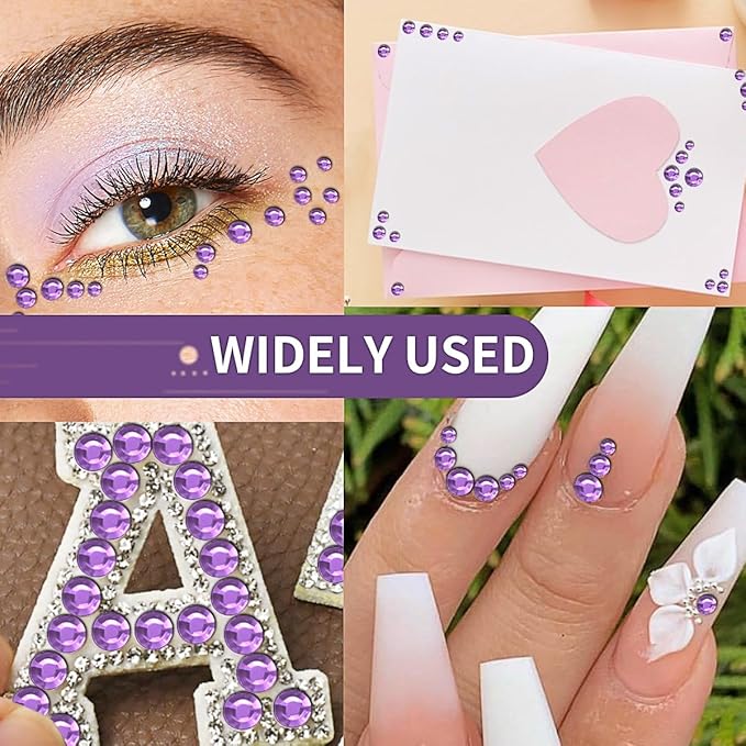 1799 Pcs 4 Sheets Rhinestone Stickers 3/4/5/6 mm Self Adhesive Rhinestones Gems for Face Eyes Makeup Hair Body (Light purple-3/4/5/6mm)