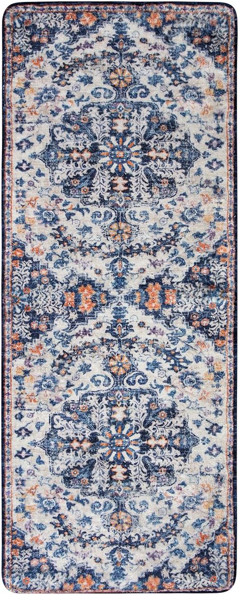 Lahome Washable Runner Rug, 2x5 Bohemian Kitchen Rug Runners Low Pile Bathroom Runner Rugs with Rubber Backing, Printed Throw Carpet Runners for Laundry Room Hallway Bedside, Blue Purple/Multi