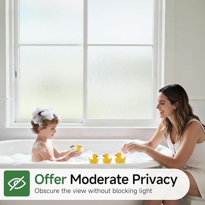 Borsky Frosted Glass Window Film - Static Cling, 96% UV Blocking Non-Adhesive Privacy Window Film, Removable Window Cling with Day & Night Privacy for Bathroom Home Office, 47.2 x 157.4 Inches, Pure