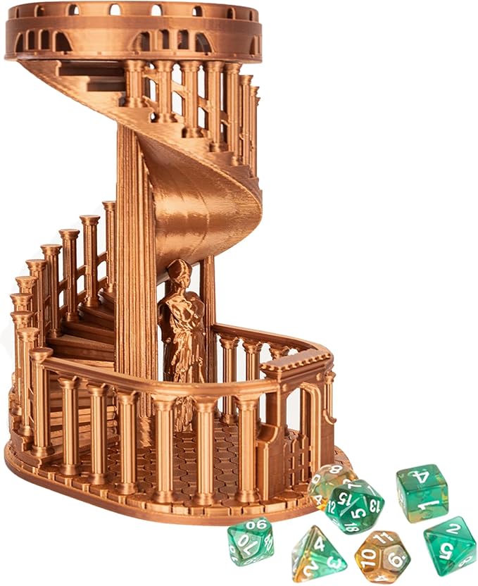 DND Dice Tower with Tray for Role Playing Game,Dungeons and Dragons,D&D,TRPG,7PCS Dice Included,Perfect Ancient Roman Castle Theme Dice Rolling Tower (Red Copper Color)