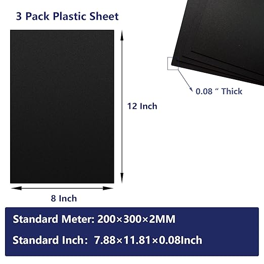 3 Pack Black Plastic Sheet 8x12x0.08 in Flexible High Tensile Plastic Sheets Black Plastic Panel for DIY Materials Handicrafts Home Decoration