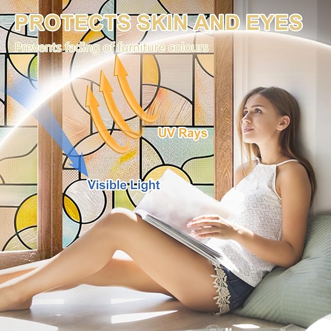 3D Stained Glass Window Privacy Film, Heat Control UV Blocking Static Cling Decorative Window Film for Bathroom,Front Door,Home Non Adhesive,16.9 x 39.3 inches Wilderness