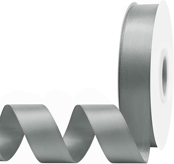 Silver Satin Ribbon 7/8" X 50 Yards Solid Color Double Faced Ribbons Perfect for Crafts Wedding Decor Bow Making Arts Sewing and More