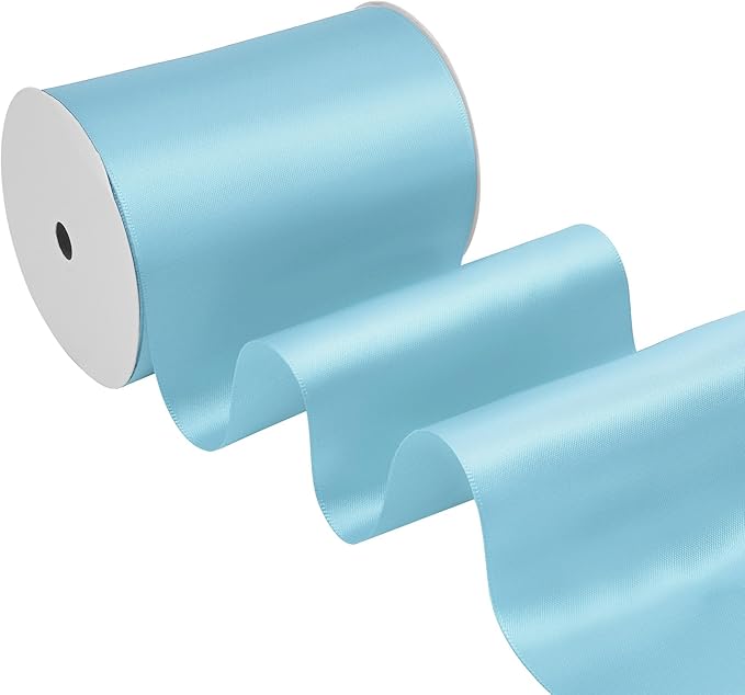 Blue Mist Satin Ribbon 4 Inch X 15 Yards Solid Color Double Faced Ribbons Perfect for Crafts Wedding Decor Bow Making Arts Sewing and More