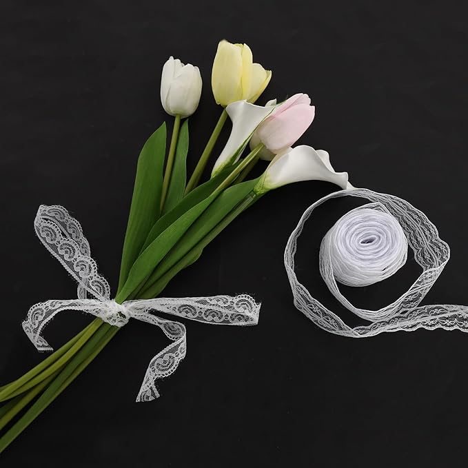 Lace Trim, 60 PCS Yards Ribbon, Vintage Scalloped White Laces Ribbon Suitable for Crafts, Gift Wrapping, DIY Sewing, Scrapbooking, Wedding Bouquet Decoration(6 Styles)