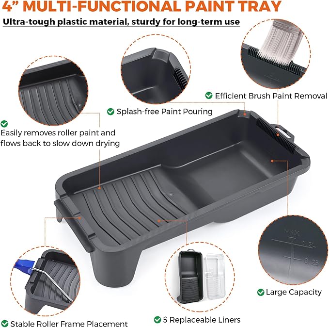 20pcs Small Paint Roller Kit, 4“ 2” Mini Roller Paint Brush with Special Caved-in Edge Foam, Microfiber Rollers and Versatile Paint Tray for Painting Walls, Cabinet, Touch up