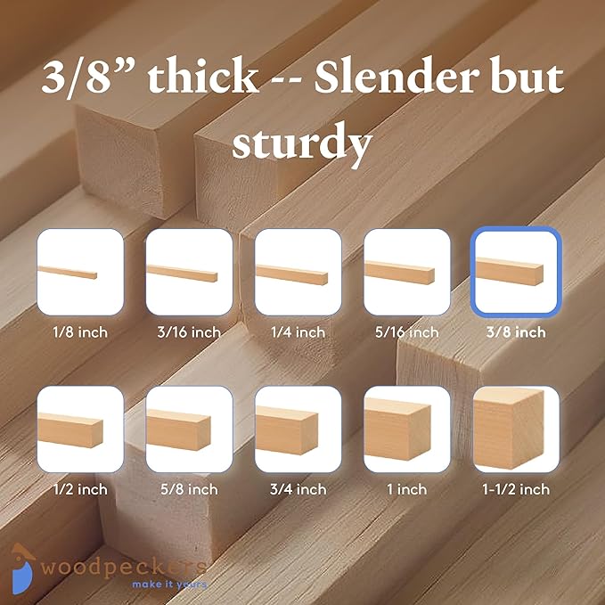 DIY Wooden Square Dowel Rod 3/8-inch x 36 Pack of 20 Hobby Wood Sticks for Crafts, Wood Trim & Architecture Model Making, by Woodpeckers