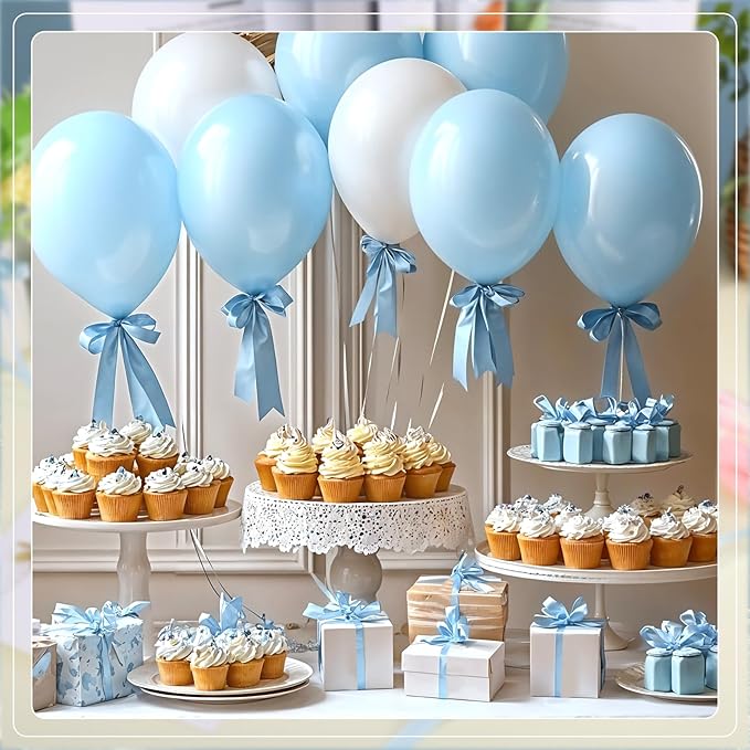 120 Yards Blue Ribbon 3/8 Inch Light Baby Blue Ribbon Thin Crafts Satin Ribbons for Baby Shower Cake Bows Hair Wedding Gift Wrapping Basket String Cake Christmas Decorations
