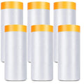 Painters Plastic With Tape, Pre-Taped Masking Film, 6 Rolls Automotive Best Tape and Drape, Paint Adhesive Protective Film Roll for Covering Skirting, Frames, Cars and Auto Body (5 X 65-Feet) (6)