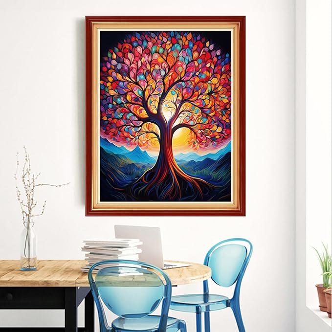 Magxvouy Cross Stitch Kits Stamped Full Range of Embroidery Kits,Cross Stitch Patterns Needlework Kits for Beginners 11CT Printed Kits&Colorful Tree 16x20 inch