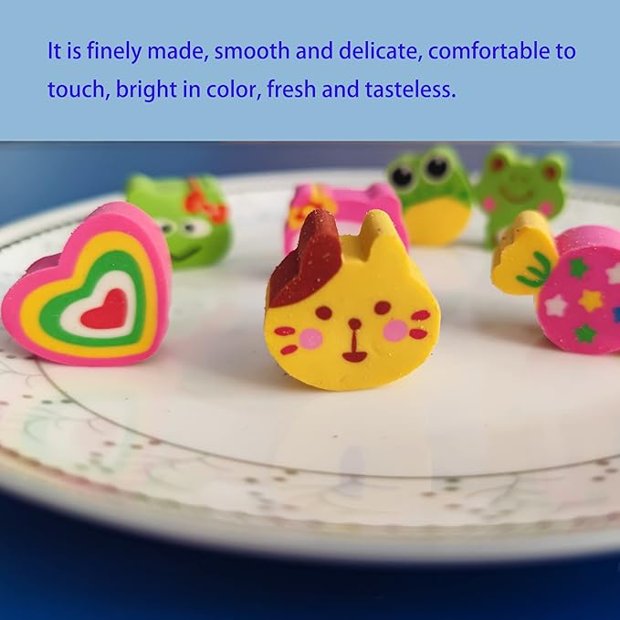 35PCS Fun Animal Fruit Pencil Topper Erasers for Kids Bulk,Cute Top Erasers Caps for Pencil,Back to School Party Gifts (Pattern Random)