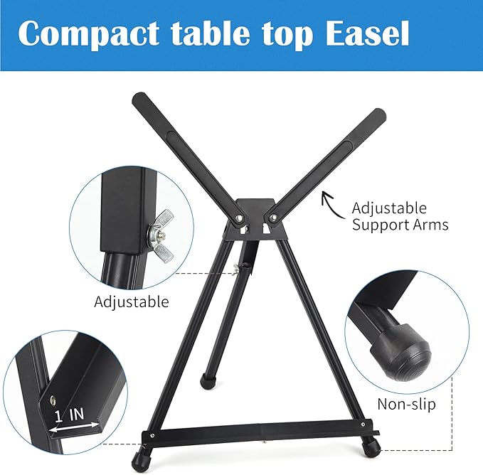 Falling in Art Aluminum 15" to 21" Tabletop Easel Display, Black Tripod with Rubber Feet, Holds Canvas, Paintings, Books, Photos, Signs (8 Pack)