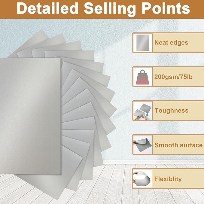 40 Sheets Silver Shimmer Cardstock 8.5 x 11 Metallic Paper, 75lb Thick Card Stock Cutting Paper for Greeting Cards, Card Making, Business Cards, Invitations, Scrapbooking