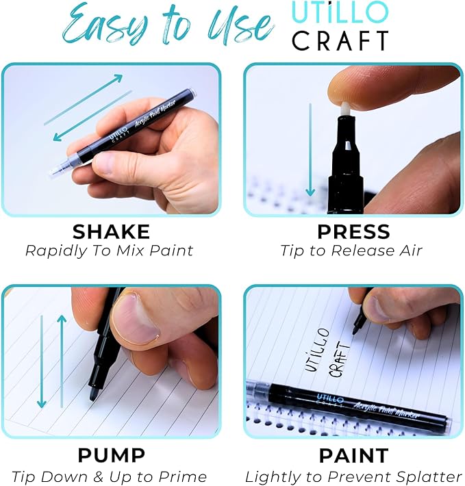 Utillo Craft Black Extra Fine Paint Pens (8-Pack) - 0.7mm Precision-Manufactured Japanese Tip - Quick-Drying, Permanent, Waterproof - For Stone, Wood, Glass, Paper, Fabric, Canvas, Metal & More