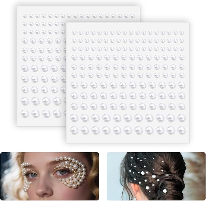 Pearl Stickers Self Adhesive Hair Pearls Gem White Jewel Sticker for Making Hair Decor Face,Body, Nail, Phone Art Craft Scrapbooking Embellishments Assorted Size 3mm/4mm/5mm/6mm (330)