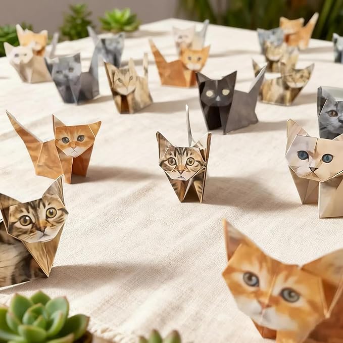 DIY Paper Cats - 50 Sheets DIY Origami Paper to Fold Cute Cat Figures, Fun Craft Activity for Adults & Kids, Desk Decoration & Gift for Cat Lovers