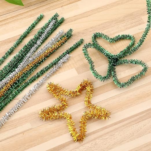200 Pieces Pipe Cleaners, Christmas Glitter Pipe Cleaners, Pipe Cleaners Chenille Stem with 100 Pom Poms, Craft Pipe Cleaners for Creative Christmas Decoration Supplies Arts and Crafts Project