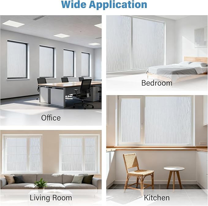 Finnez Frosted Privacy Window Film Static Cling, Non-Adhesive Decorative Cover for Glass Door & Windows, No Glue Removable Clings UV Blocking Waves Design for Home Office 23.6 x 78.7 Inches