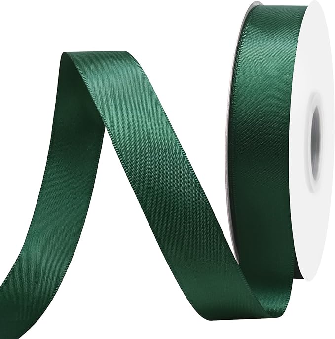 Spruce Satin Ribbon 1 Inch X 50 Yards Solid Color Double Faced Ribbons Perfect for Crafts Wedding Decor Bow Making Arts Sewing and More