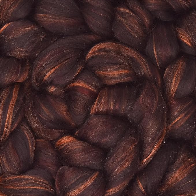 Merino Silk Luxe Tonal Designer Blend. Superfine Merino, Mulberry Silk, Tussah Silk. Top Roving for Spinning or Felting. Chestnut Velvet 4oz