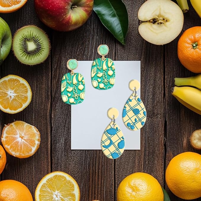 CHGCRAFT 16 Sheets Banana and Apple Clay Texture Mat Mushroom Pattern Polymer Clay Texture Sheets DIY Tools for Pottery Earring Jewelry Making Stamp Engraving Machines, 4x2.6inch