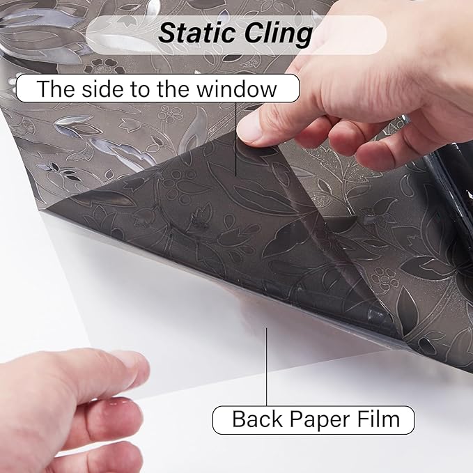 LEMON CLOUD Window Film, Decorative Window Privacy Film, Window Film Privacy Static Cling Frosted, Anti-UV Sun Blocker Heat Control for Home(Grayish Black, 17.5 x 157.4 inches)