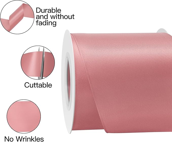 Dusty Pink Satin Ribbon 3 Inch X 15 Yards Solid Color Double Faced Ribbons Perfect for Crafts Wedding Decor Bow Making Arts Sewing and More