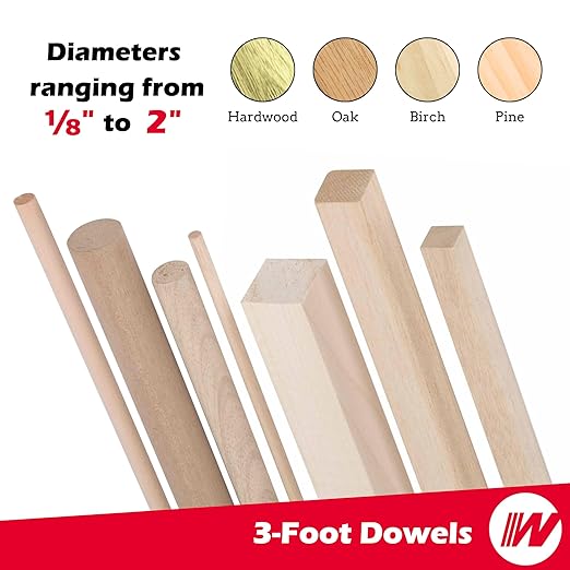 Birch Round Dowels (3/16" x 36", Pack of 25) | Variety of Diameters & Wood Species | Unfinished Wooden Dowel Rods for Crafts & DIY Home Projects | Curtain Rod, Macrame Supplies, Cake Pops, Flagpole