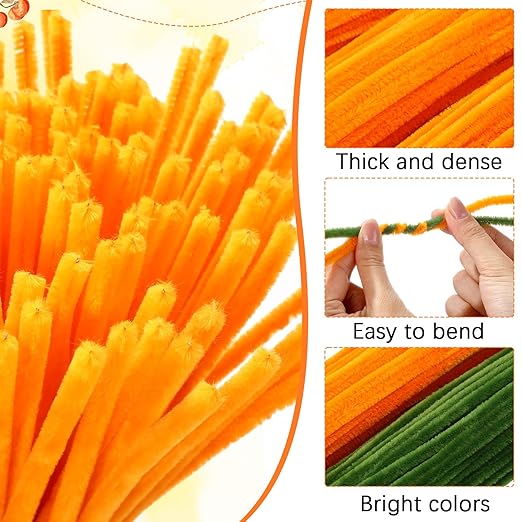 DaisyInner 700 Pcs Halloween Fall Pipe Cleaners Craft Bulk Pastel Chenille Stems Flower DIY Gradient Colored Fluffy for School Classroom Thanksgiving Christmas Party Supplies(Orange,Green)