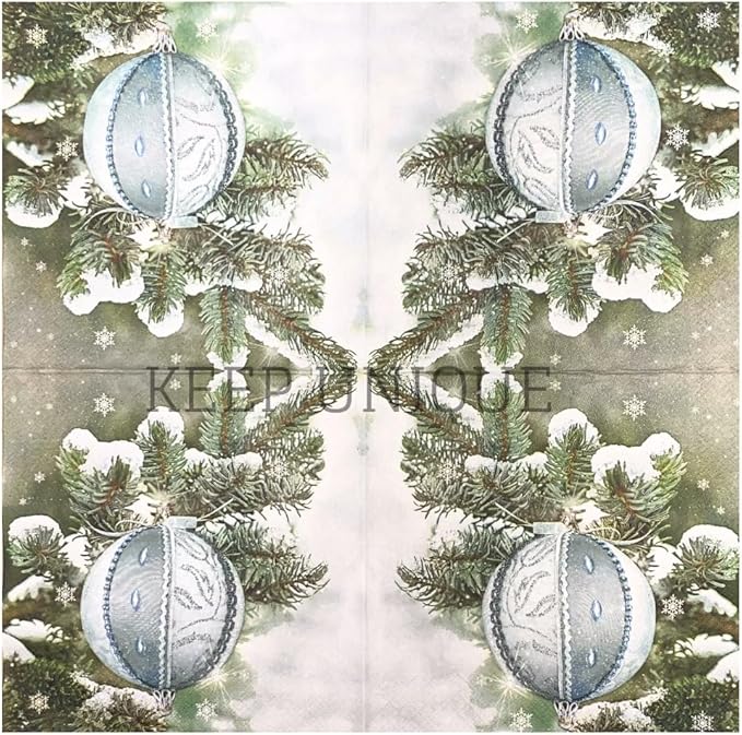 20-ct 13x13 Christmas Paper Decoupage Napkins, 3-Ply Servilletas Tissue Napkin for Dinner and Parties, Disposable Napkins (Ornament X)