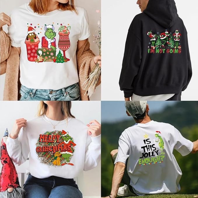 Christmas Iron on Decals Transfer, Funny Christmas Heat Transfer Stickers Iron on Patches for Clothes T-Shirts Pillow Cover Hoody Bag Xmas DIY Craft Supplies Vinyl Stickers (18PC-A)