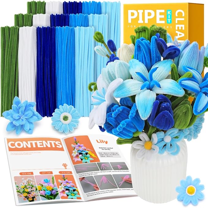 IOOLEEM Pipe Cleaners, 480pcs Blue, Flower Making Kit, Arts and Craft Supplies, Ideas for Art Project Activity.