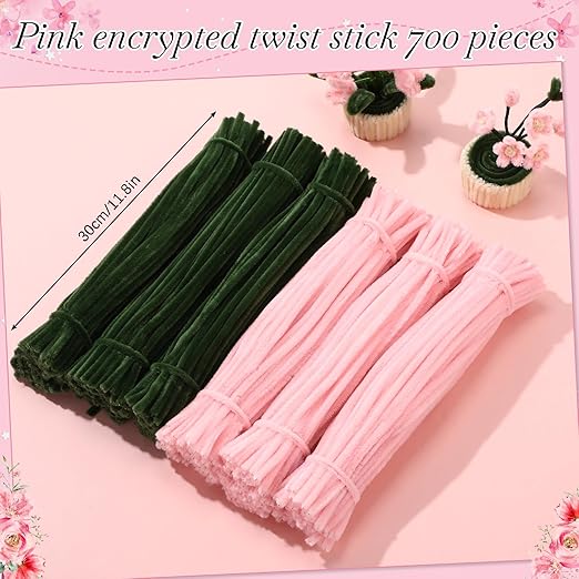 DaisyInner 700 Pcs Halloween Fall Pipe Cleaners Craft Bulk Pastel Chenille Stems Flower DIY Gradient Colored Fluffy for School Classroom Thanksgiving Christmas Party Supplies(Pink,Green)