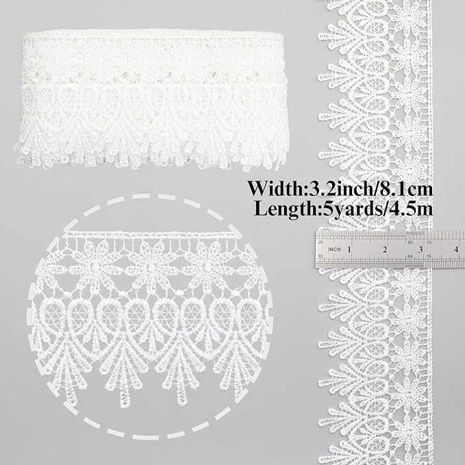 GXTIZAS White Lace Trim 5 Yards Wide Venise Lace Ribbon Embroidered Edge Trim for Sewing Crafts Pillow Case
