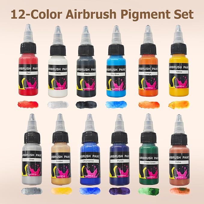 Colima Dual-Action Airbrush Kit with Compressor—55PSI High Pressure 7 Adjustable Settings 12 Paint Set & Cleaning Kit for Models, Miniatures, Hobby Art (2025 Upgrade)