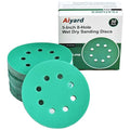 5-Inch 8-Hole Wet Dry Sanding Discs 220 Grit, Polyester Film Backed Heavy-Duty Hook and Loop Sandpaper for Random Orbital Sander, 50-Pack