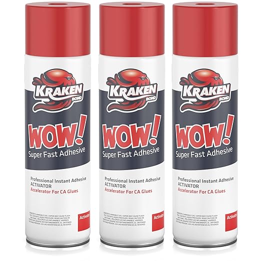 KRAKEN BOND Wow! Spray Adhesive Activator(3X16.9 Oz.) - Cyanoacrylate Super Glue Accelerator Spray for Plastic, Metal, Wood & PVC, CA Glue Activator | 3 Pack