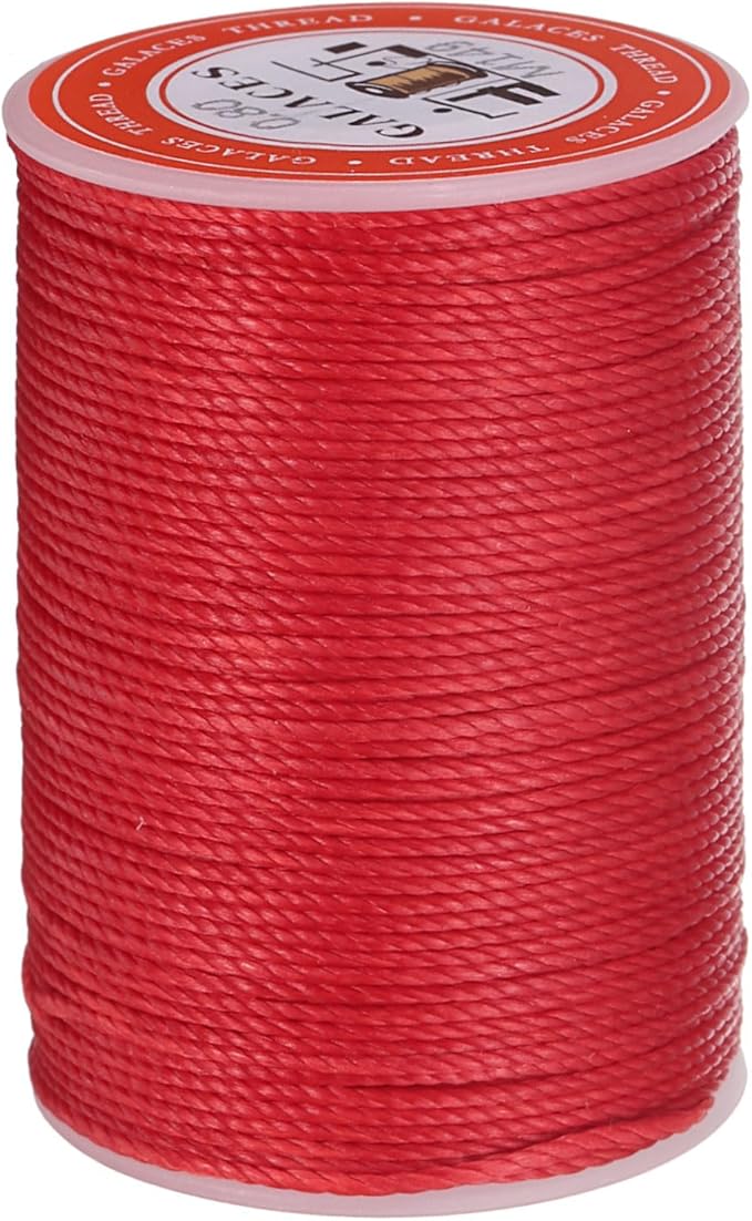 uxcell Round Leather Sewing Waxed Thread, 55m / 60 Yards Wax Polyester String, 0.8mm Waxed Stitching Cord for Leather Crafts, Bookbinding, Bracelets Braided, Red