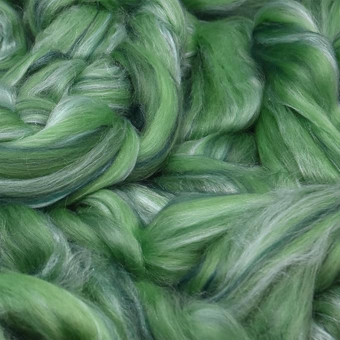 Merino Silk Luxe Tonal Designer Blend. Superfine Merino, Mulberry Silk, Tussah Silk. Top Roving for Spinning or Felting. Velvet Moss 4oz