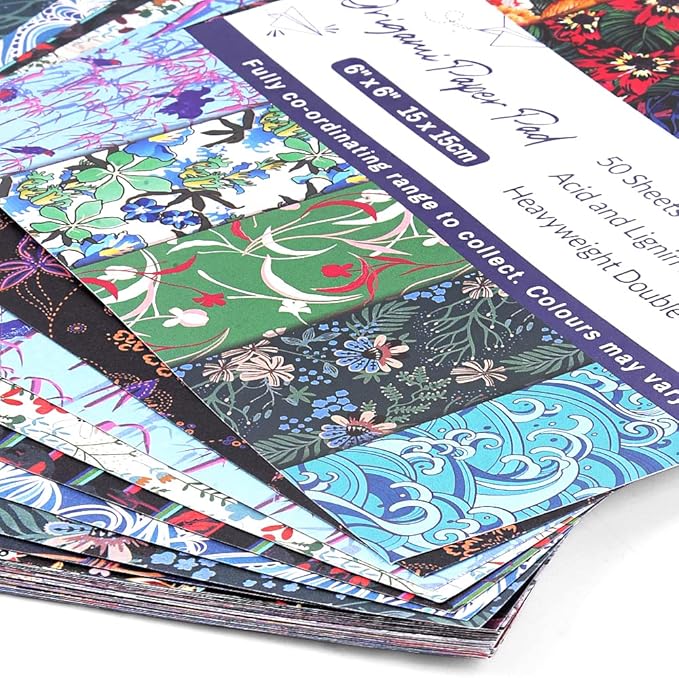 Origami Paper Kit 50 Sheets 6 Inch Square Double Sided Color 50 Vivid Japanese Washi Chiyo Colors for Hand Crafts Origami Paper Arts Creativity Flowers