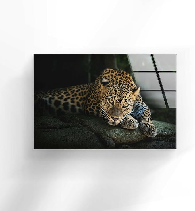 My Photostation.com 60WX40H'' Fierce Leopard Glass Wall ArtTempered Glass Printing Wall Decor Large Wall Art Wall Hangings