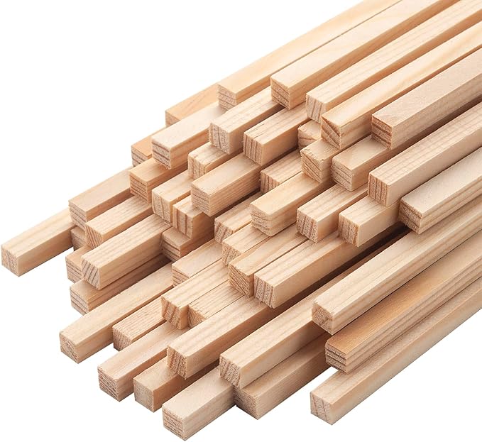 1/4" x 15"Square Wooden Dowel Rods, 50PCS Small Square Wooden Dowels Unfinished Wood Craft Sticks Hardwood Pieces Wooden Strips for Arts and DIYers, DIY Projects Home Decor Woodworking