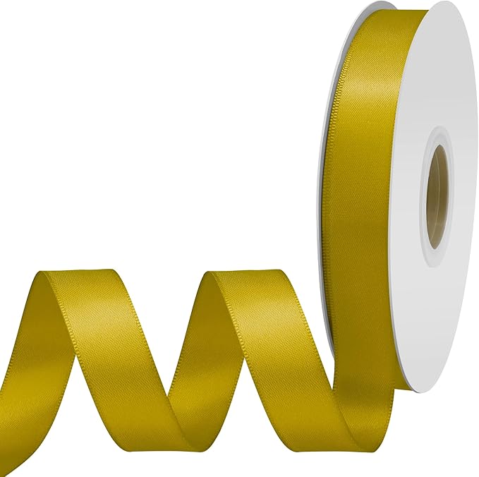 Gold Satin Ribbon 3/4" X 50 Yards Solid Color Double Faced Ribbons Perfect for Crafts Wedding Decor Bow Making Arts Sewing and More