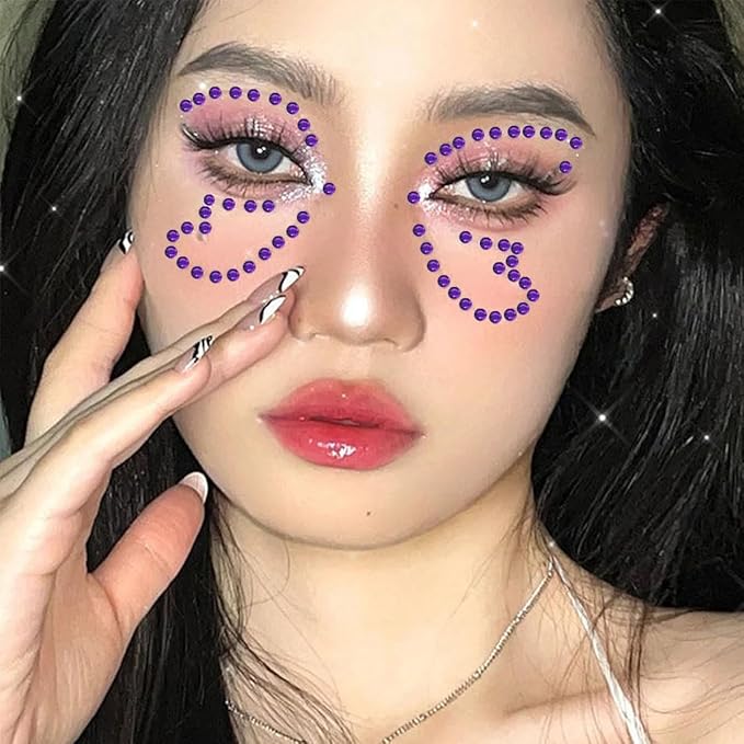 1799 Pcs 4 Sheets Rhinestone Stickers 3/4/5/6 mm Self Adhesive Rhinestones Gems for Face Eyes Makeup Hair Body (purple-3/4/5/6mm)