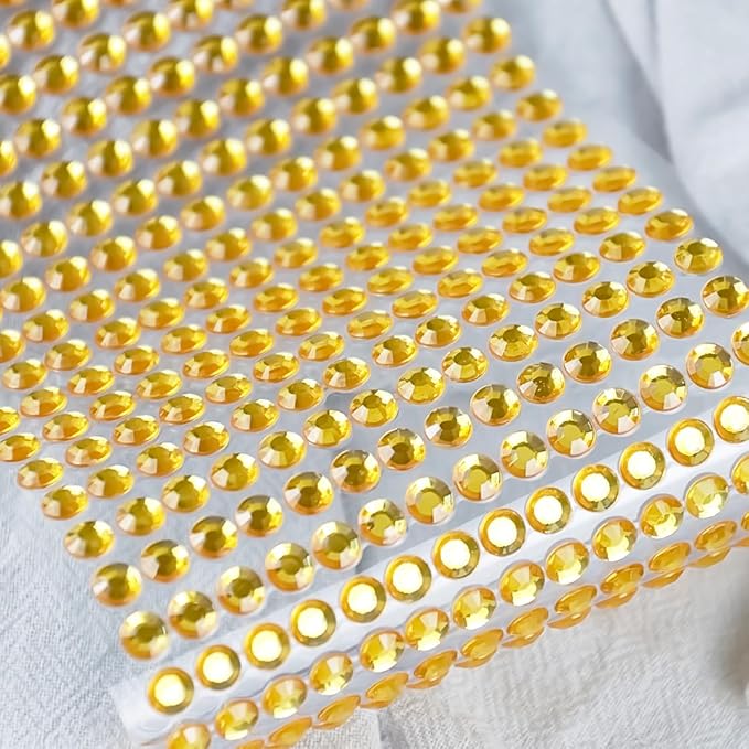 3090 Pcs 4 Sheets Rhinestone Stickers 3/4/5/6 mm Self Adhesive Craft Rhinestones Gems for Face Eyes Makeup Hair Body (Goldenyellow-3/4/5/6mm)