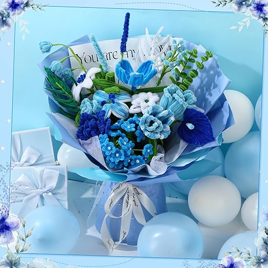 DaisyInner 700 Pcs Halloween Fall Pipe Cleaners Craft Bulk Pastel Chenille Stems Flower DIY Gradient Colored Fluffy for School Classroom Thanksgiving Christmas Party Supplies(Blue Theme)