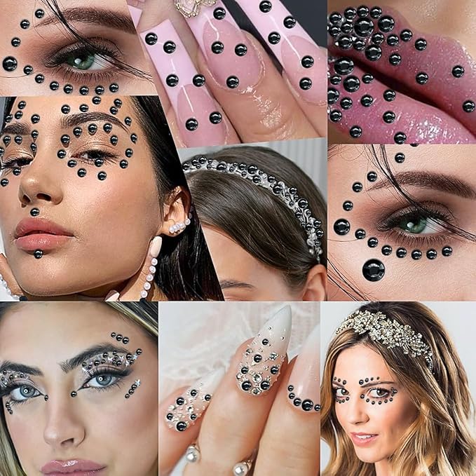 3090 Pcs 4 Sheets Rhinestone Stickers 3/4/5/6 mm Self Adhesive Craft Rhinestones Gems for Face Eyes Makeup Hair Body (Black-3/4/5/6mm)