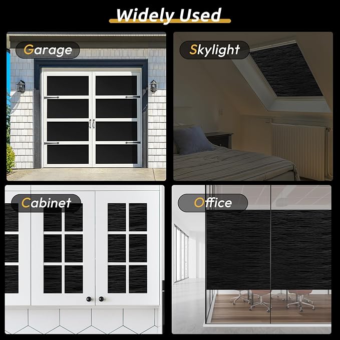 rabbitgoo Blackout Window Film, Sun Light Blocking Window Black Out Cover for UV Reduction, Removable Tint Room Darken Heat Control Frosted Glass Sticker for Home, Black, 35.4 x 157.4 Inches