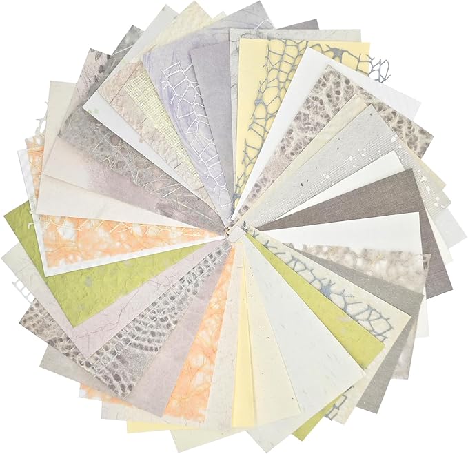 42 Sheets Textured Scrapbook Paper and Mesh Fabric Assorted Set, Junk Journal Supplies Assorted Set, Special Paper for Scrapbooking Materials Card Embellishments 3.9x5.5 Inch (Mix Color)