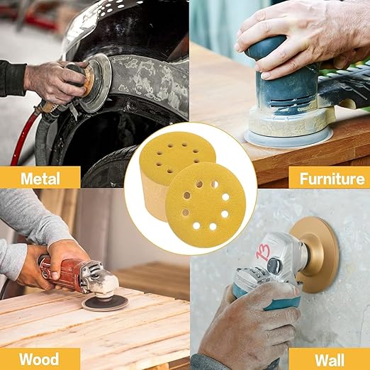 100PCS 5 Inch 8 Hole Sanding Discs 60 Grit,Gold Round Hook and Loop Sandpaper for Random Orbital Sander